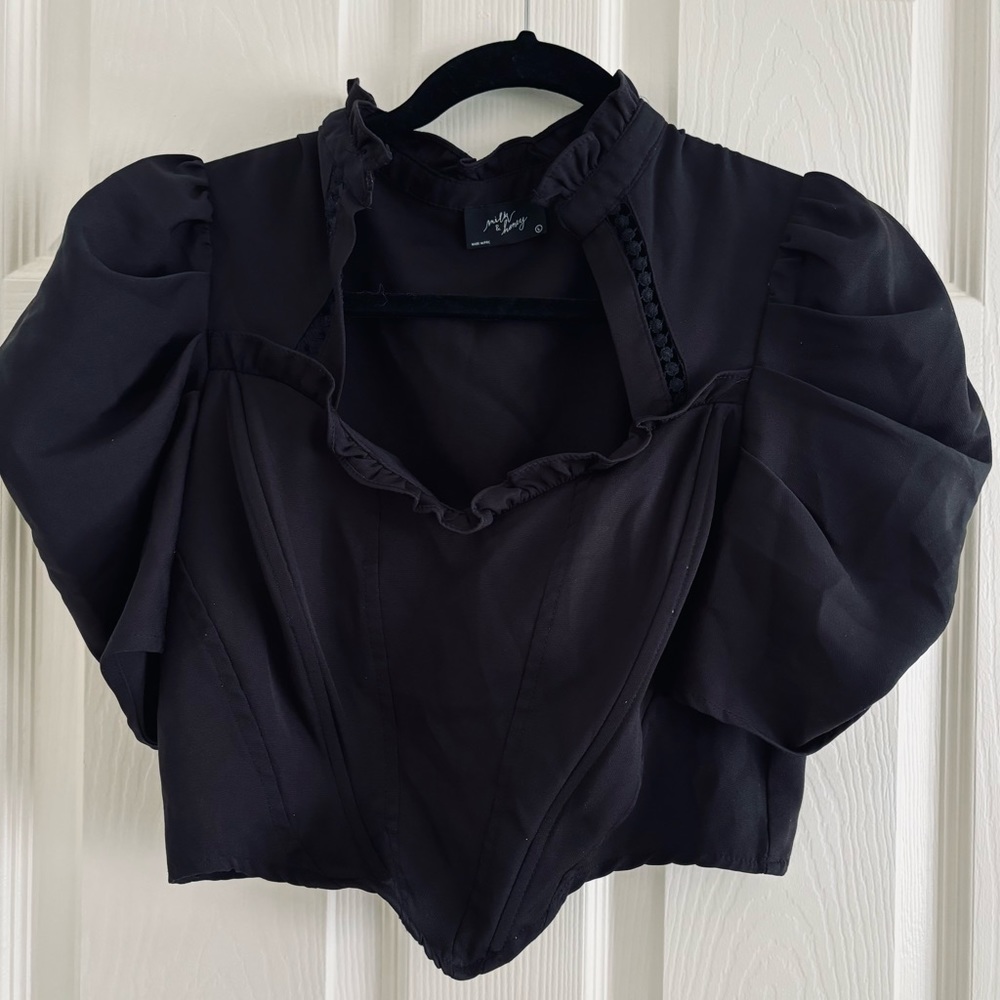 Cropped Victorian-Style Black Top, with boning